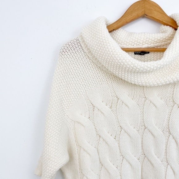 Express Cream Wool Blend Cable Knit Short Sleeves Sweater Size Xsmall - Picture 3 of 16